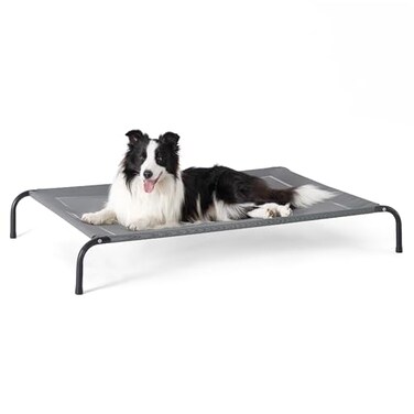Bedsure Elevated Raised Cooling Cots Bed for Large Dogs, Portable Indoor &amp; Outdoor Pet Hammock with Skid-Resistant Feet, Frame with Breathable Mesh, Grey, 49 inches