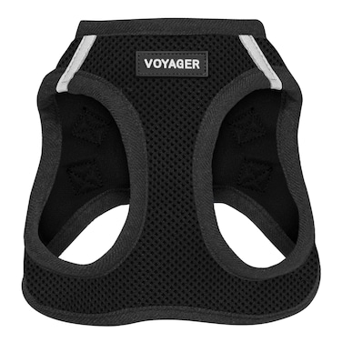 Voyager Step-In Air Dog Harness - All Weather Mesh, Reflective, No Pull Harness for Small, Medium Dogs, Cats - Secure with Hook &amp; Loop Fastener, Buckle, Double D-Rings - Black/Black Trim, M