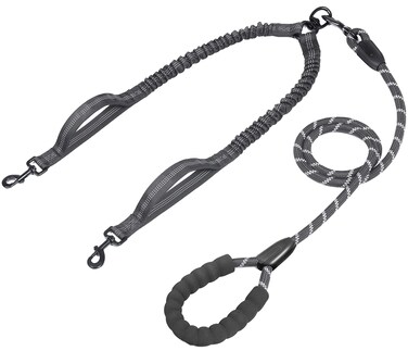 iYoPets Double Dog Leash with Two Extra Traffic Handles, 360 Swivel No Tangle Dual Dog Walking Leash, Comfortable Shock Absorbing Reflective Bungee for Two Dogs