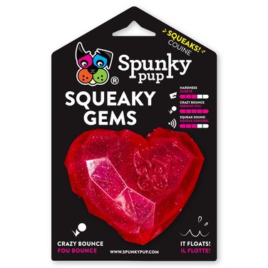 Spunky pup Squeaky Gems Heart Dog Toy   Fun Squeak   Crazy Bounce Gem Cut Shape that Floats   Non-Toxic Rubber   Dishwasher Safe   Perfect Toys for Small to Medium Breeds
