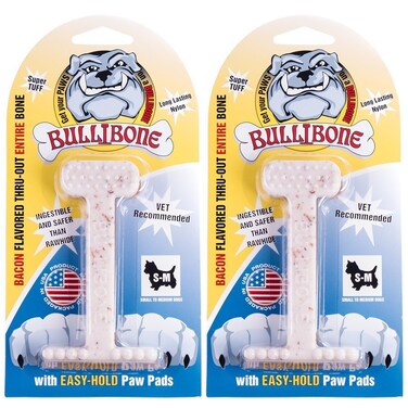 Bullibone Nylon Dog Chew Toy Nylon Bone - Improves Dental Hygiene, Easy to Grip Bottom, and Permeated with Flavor (Bacon, Small - 2 Pack)