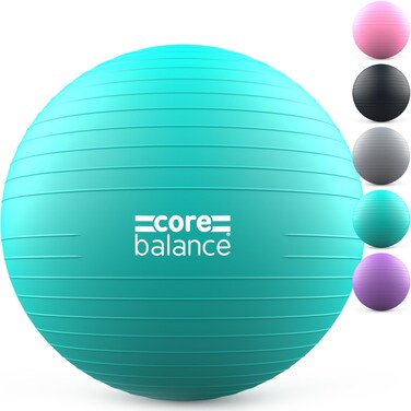 Core Balance Exercise Ball for Workouts, Anti-Burst and Slip Resistant, Swiss Yoga Ball for Pregnancy, Stability, Fitness and Physical Therapy, 4 Sizes, with Pump (22" / 55cm Teal)