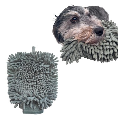 SPOT Clean Paws Chenille Microfiber Dog Towel Mitt - Super Absorbent, Quick-Drying, Washable, Double-Sided Glove for Wet Paws &amp; Body, Durable, Odor-Free, Gently Massages &amp; Dries, 9.5in x 7in