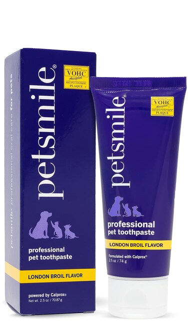 Petsmile Professional Pet Toothpaste - Cat &amp; Dog Toothpaste for Plaque, Tartar, &amp; Bad Breath - VOHC Accepted Non Enzymatic Dental Care for Cat &amp; Dog Teeth Cleaning (London Broil, 2.5 Oz)