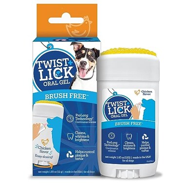 Twist and Lick Dental Gel for Dogs, Cleans Teeth and Freshens Breath for 24 Hours, Chicken Flavor, 2 oz, 30 Day Supply