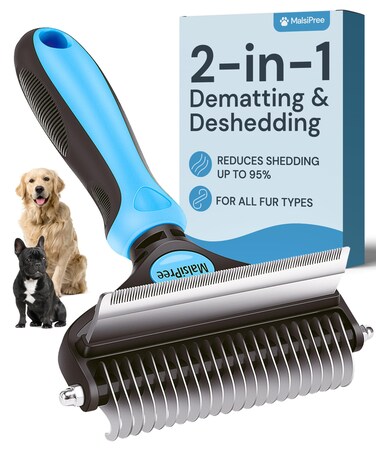 MalsiPree 2-in-1 Dog Grooming Brush &amp; Undercoat Rake - Deshedding Brush and Dematting Comb for Long or Short Haired Dogs - Anti-Shedding Pet Tool - Deshedding Tool