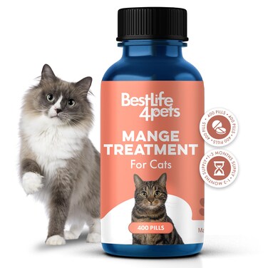 Mange Treatment for Cats, Natural Ear Mite Treatment &amp; Cat Itchy Skin Relief Helps with Feline Scabies, Cat Dandruff, Shedding, Excessive Grooming and General Feline Skin Care, 400 Odorless Pills