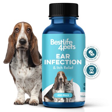 Itch Relief and Ear Infection Treatment for Dogs &amp; Cats, Natural Ear Mites Treatment for Cats and Dogs Soothes Itchy Ears, Reduces Swelling, Otitis, Pain &amp; Inflammation, 400 Easy to Give Tiny Pills