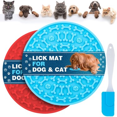 MooonGem Dog Lick Pad, Pet Bathing Grooming Distraction Wall Mounted Silicone Slow Feeder Mat with Strong Suction, 2 Pack