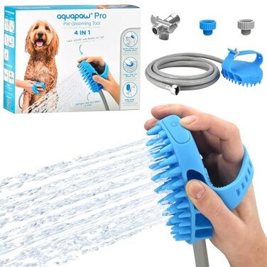 Aquapaw Dog Bath Brush Pro - Sprayer and Scrubber Tool in One - Indoor/Outdoor Dog Bathing Supplies - Pet Grooming for Dogs with Long &amp; Short Hair - Dog Shower Attachment for a Washing Station