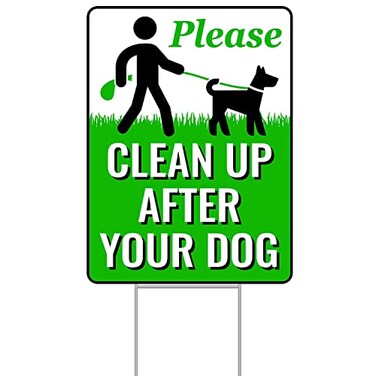 Signs Authority Clean Up After Your Dog Sign with Metal H-Stake - 12 x 9-Inch No Pooping Dog Signs for Yard - Weather-Resistant Pick Up After Your Dog Sign - Durable, Double-Sided Dog Signs for Lawn