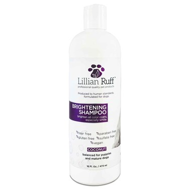 Lillian Ruff Ultra-Brightening Professional Whitening Shampoo for Dogs with Aloe &amp; Coconut Oil for Dry Skin &amp; Itch Relief - pH-Balanced Dog Whitening Shampoo Remove Stains, Yellowing, &amp; Odor (16oz)