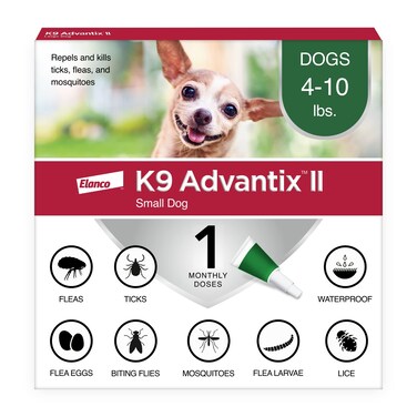 K9 Advantix II Small Dog Vet-Recommended Flea, Tick &amp; Mosquito Treatment &amp; Prevention   Dogs 4-10 lbs.   1-Mo Supply