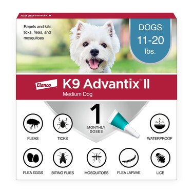 K9 Advantix II Medium Dog Vet-Recommended Flea, Tick &amp; Mosquito Treatment &amp; Prevention   Dogs 11-20 lbs.   1-Mo Supply