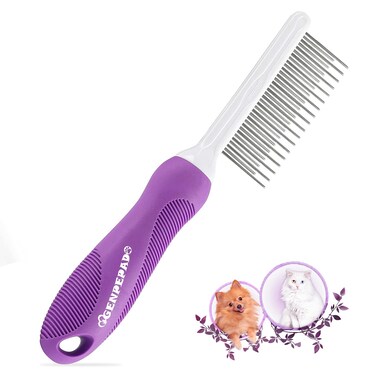 GENPEPADO Grooming Comb for Dogs and Cats with Matted Hair, Detangling Pet Comb with Long and Short Stainless Steel Metal Fine Teeth for Removing Mats, Tangles, Knots &amp; Loose Fur from The Undercoat