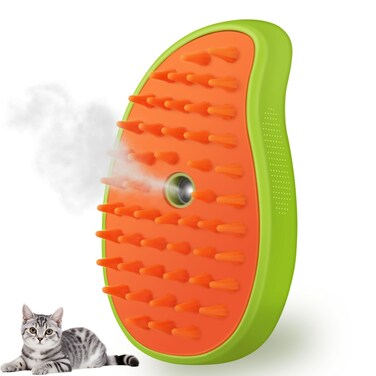 KALAMANDA Cat Steam Brush, 3 In 1 Cat Steamy Brush, Silicone Massage Grooming Brush, Pet Hair Cleaning Brush Comb for Cats Dogs (Green)