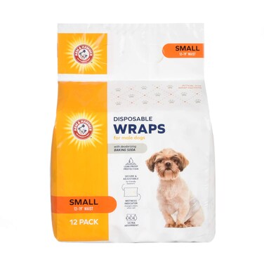 Arm &amp; Hammer For Pets Male Dog Wraps, Size Small, 12 Count   Ultra-Absorbent, Adjustable Male Dog Diapers with Leak-Proof Protection and Wetness Indicator   Baking Soda for Odor Control