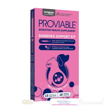 Nutramax Proviable Digestive Health Supplement Kit with Multi-Strain Probiotics and Prebiotics for Cats and Small Dogs, With 7-Strains of Bacteria, 15 mL Paste and 10 Capsules
