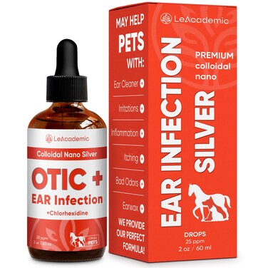 LeAcademic Dog Ear Infection Treatment   OTIC+ Ear Infection Treatment for Dogs &amp; Cats   Cat Cleaner Drops   Chlorhexidine Wash for Pets   Helps with Otic Irritations &amp; Itchings   Nano Silver   2 Oz