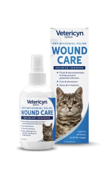 Vetericyn Plus Cat Wound Care Spray   Feline Healing Aid and Skin Repair for Wounds, Sores, and Abrasions, Provides Itch Relief for Cats Irritated Skin. 3 Ounces