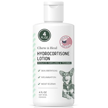 Chew + Heal Labs Hydrocortisone Lotion for Dogs - 4 oz Anti Itch Cream for Irritated Skin, Flea Bites, Itching, and More - Made in The USA