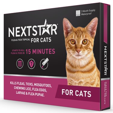 NEXTSTAR Flea and Tick Prevention for Cats, Repellent, and Control, Fast Acting Waterproof Topical Drops for Cats Over 3.5 lbs, 3 Month Dose