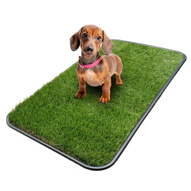 Ottomanson Artificial Grass Puppy Potty Training Pad with Tray, 15" x 30" Reusable Pee Pad for Small Pets and Dogs