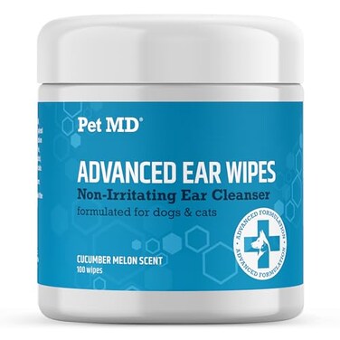 Pet MD Cat and Dog Ear Cleaner Wipes - Advanced Otic Veterinary Ear Cleaner Formula - Dog Ear Infection Treatment - 100 Count