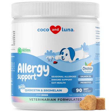 Dog Allergy Relief - Itching Skin Support - Anti-Itch Skin and Coat Supplement, with Probiotics, Salmon Oil, Colostrum, Quercetin, Turmeric - Dog Allergy Chews for Seasonal Allergies, Immunity Support