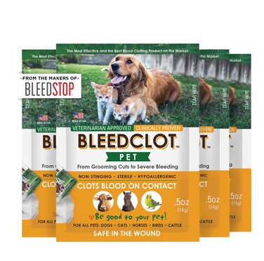 BleedClot Pet First Aid Blood Clotting Powder   The Best for All Animals to Stop Bleeding, Guaranteed   for Minor Cuts and Severe Arterial Bleeding   from The Makers of BleedStop (4 Pouches (0.5 oz))