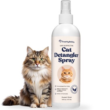Freshly Bailey Cat Detangler Spray - Pet Detangling Spray for Cats - Natural Detangler &amp; Leave in Conditioner Spray for Your Cat - Remove Tangles &amp; Condition Pet's Coat 16 Fl Oz