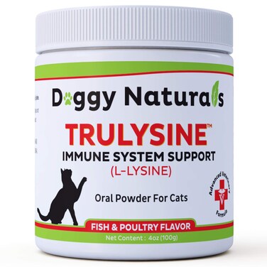 Trulysine L-Lysine for Cats Immune Support Oral Powder 4oz/100g - Cats &amp; Kittens of All Age, Sneezing, Runny Nose Squinting, Watery Eyes - Fish &amp; Poultry Flavor (U.S.A)(100 Grams ( 500mg / Scoop))