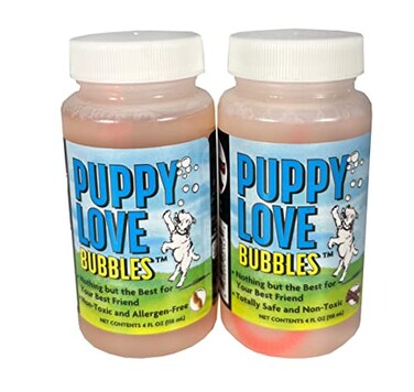 Puppy Love Bubbles, Peanut Butter &amp; Bacon Scented Bubbles 4oz. Bottle-2 Pack Combo (1 Peanut Butter/1 Bacon) for Dogs