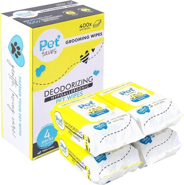 Pet Faves Dog Wipes for Cleaning and Deodorizing   Hypoallergenic Grooming Wipes for Paws and Butt, Clean Face &amp; Body Between Baths, Plant Based Natural Pet Wipes for Dogs and Puppy (400 Count)