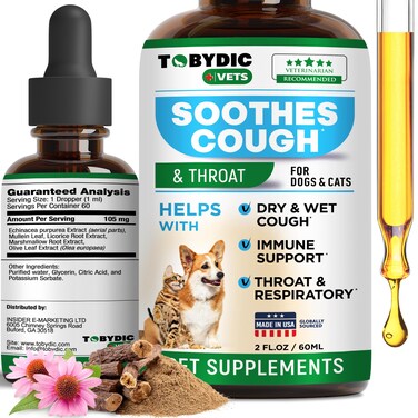 Tobydic Dry &amp; Wet Cough Natural Medicine &amp; Relief for Dogs and Cats - Herbal Treatment Support Helps to Soothe Throat &amp; Respiratory Trachea Comfort Supplement for Pets - Made in USA
