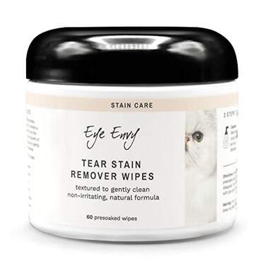 Eye Envy Tear Stain Wipes for Cats. Textured to Gently Clean, Treats The Cause of Staining. 100% Natural Formula. Recommended by Persian &amp; Exotic Breeders, Vets, Groomers. USA Made. 60 Cat Eye Wipes