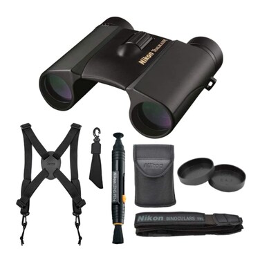 Nikon Trailblazer 10x25 ATB Binoculars with Binocular Harness and Cleaning System Bundle (3 Items)