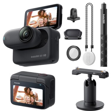 Insta360 GO 3S (Black) 128GB Tiny Mighty 4K Action Vlogging Camera, Portable, Mount Anywhere, Waterproof, Stabilization, Hands-Free POV, + Action Pod and Wearable Accessories + Invisible Selfie Stick