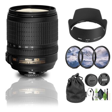 Nikon AF-S DX NIKKOR 18-105mm f/3.5-5.6G ED VR Lens (2179) + Filter Kit + Cap Keeper + Cleaning Kit