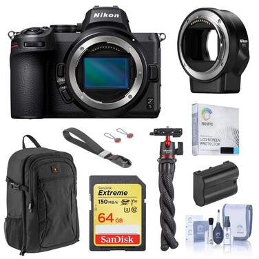 Nikon Z5 Full Frame Mirrorless Camera (Body Only) Bundle with FTZ II Mount Adapter, 64GB SD Card, Backpack, Wrist Strap, Extra Battery, Octopus Tripod, Screen Protector, Cleaning Kit