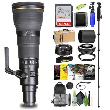 Nikon - AF-S NIKKOR 800mm f/5.6E FL ED VR Super-Telephoto Lens for Select Cameras (2205) + FTZ II Adapter + 64GB Memory Card + Backpack + Monopod + Card Reader + Corel Photo Software + More