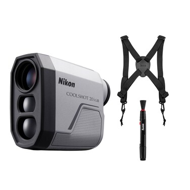 Nikon COOLSHOT 20i GIII Golf Range Finder - Rainproof Laser rangefinder with Slope - Pinpoint Accuracy and Long Battery Life for Pro Golfers Bundle with Harness, and Cleaning Pen (3 Items)