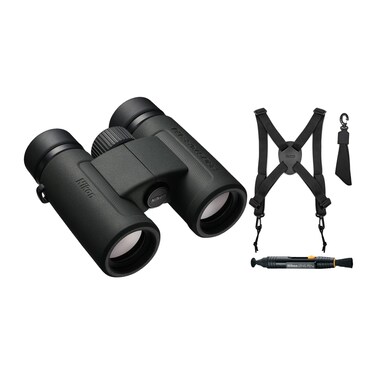 Nikon Prostaff P3 10X30 Binoculars Bundle with Harness and Lens Pen Cleaning System (3 Items)