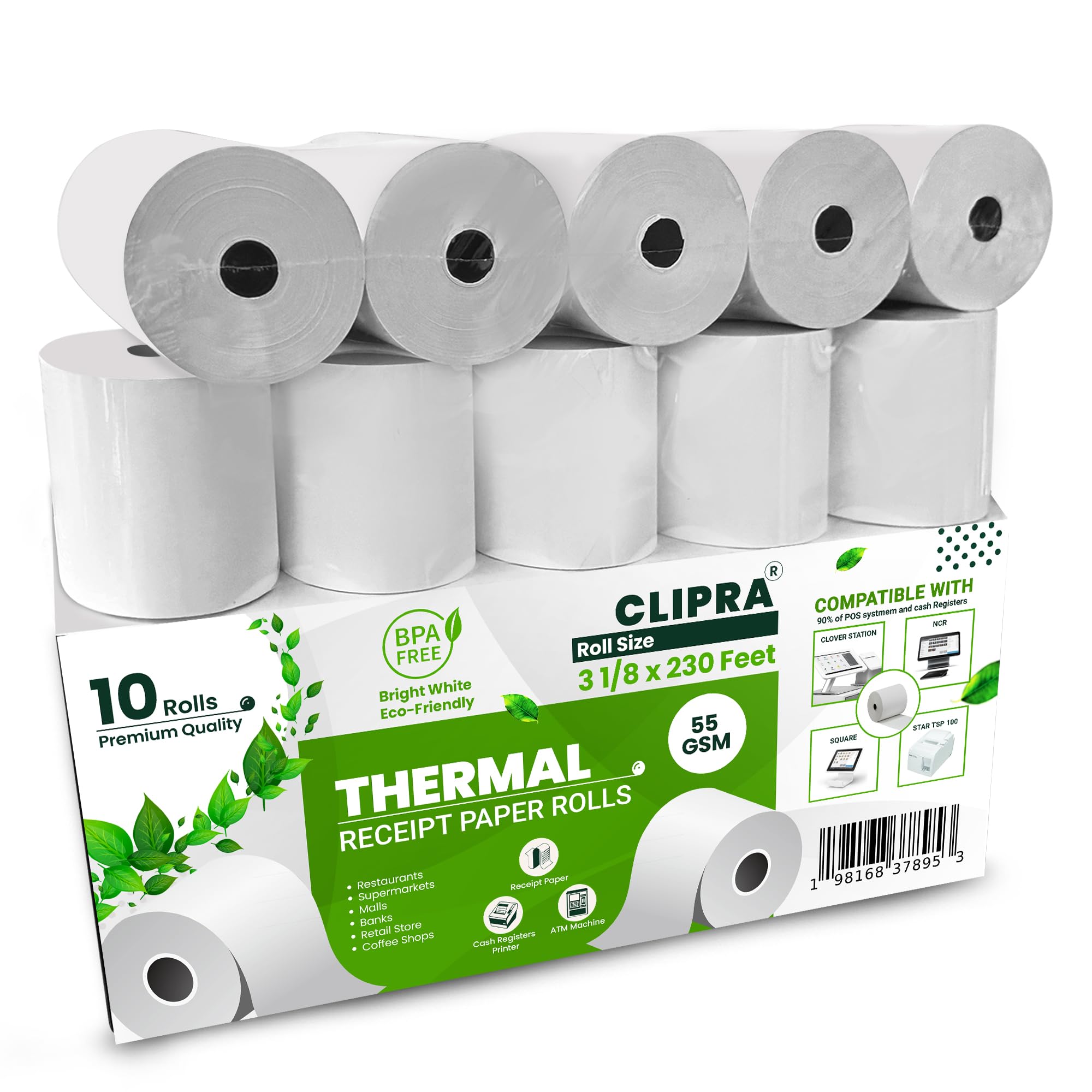 كليبرا Clipra 3 1 8 X 230 Thermal Paper Receipt Rolls 3.125x230ft