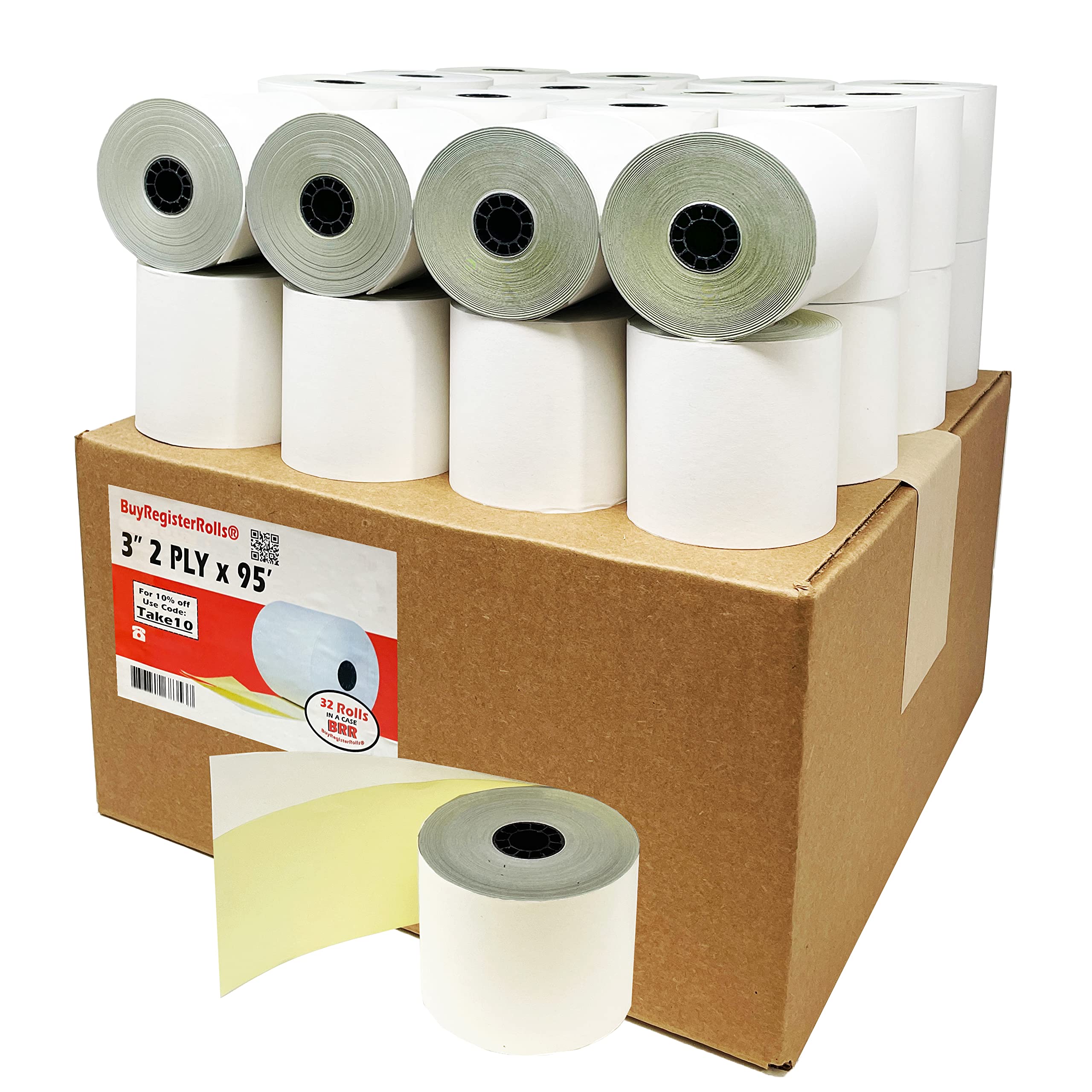 باي ريجستر رولز Buyregisterrolls 2 Ply Carbonless Rolls 3x95 Feet 3x95ft