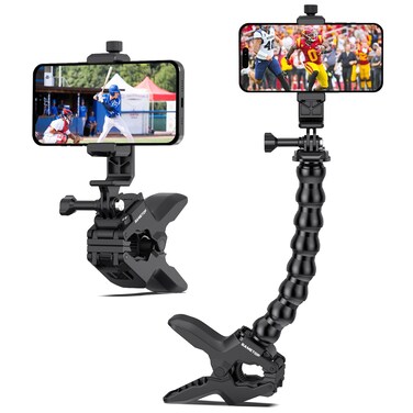 Sametop Gooseneck Phone Holder Clamp Clip Mount Cell Phone Stand for Desk Pole Table Compatible with iPhone 16 15 14 Pro Max Plus 13 12 11 SE XS XR X 8 7 6 Samsung GoPro and Other 4-7'' Devices