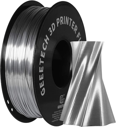 Geeetech Silk PLA Filament 1.75mm for 3D Printer, Metal-Like Shiny Consumable 1kg (2.2lbs) 1 Spool, Dimensional Accuracy +/- 0.03 mm,Metallic Silver