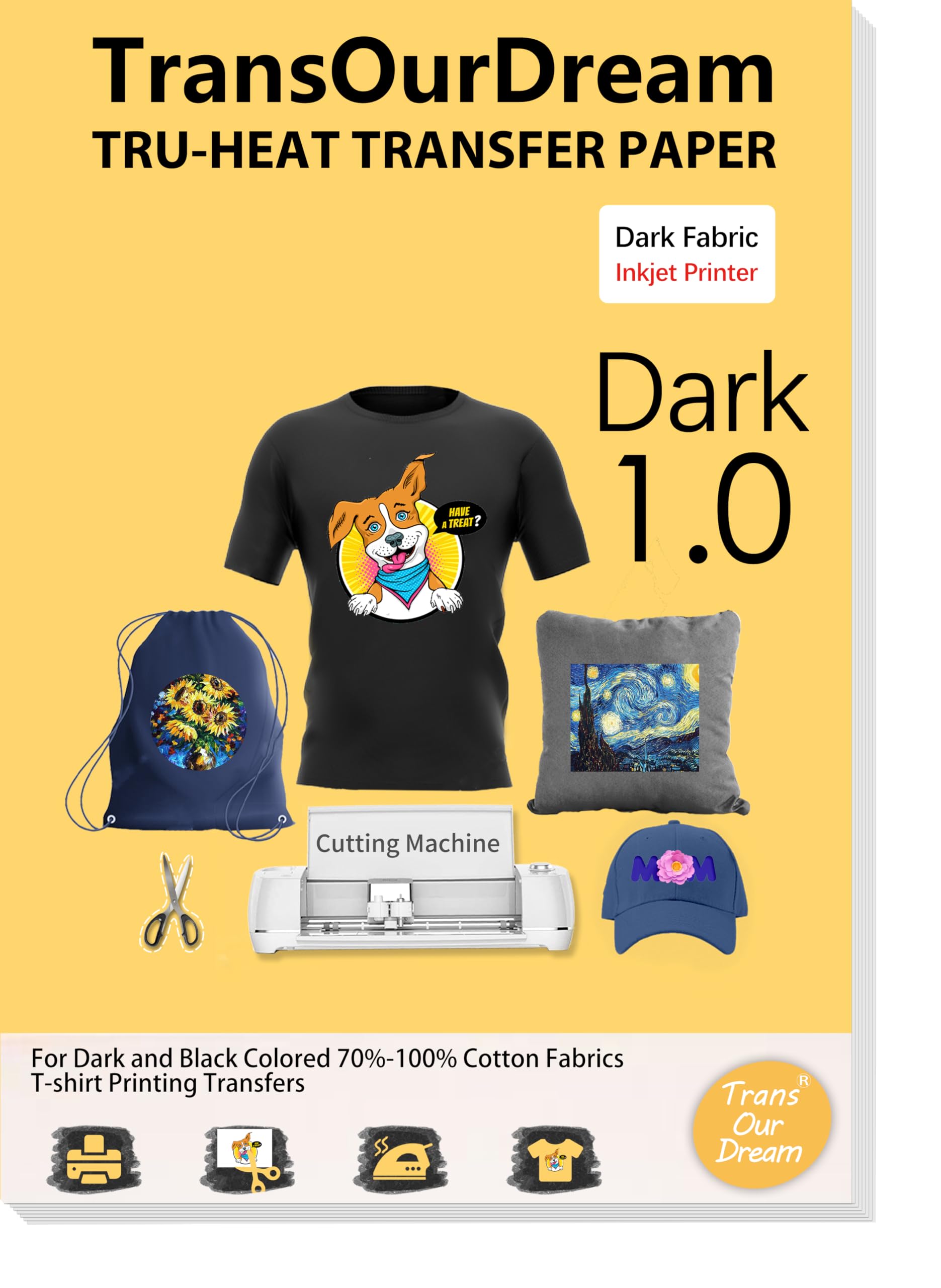 transourdream Transourdream tru-iron On Heat Transfer Paper For Dark Fabric 20 Sheets 8 5x11 8.5x11in