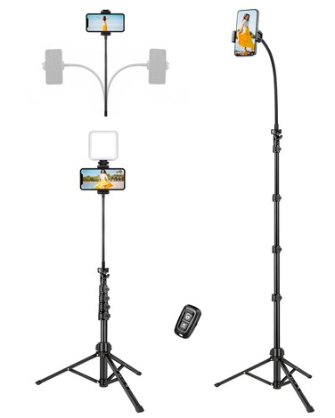 VICTIV 85" Tall Cell Phone Tripod Stand with Gooseneck and Remote, Portable Travel Tripod Stand, Overhead Tripod for iPhone 16 15 14 Pro Max/13/12/Android for Recording/Watching/Cooking/Fitness/Vlog