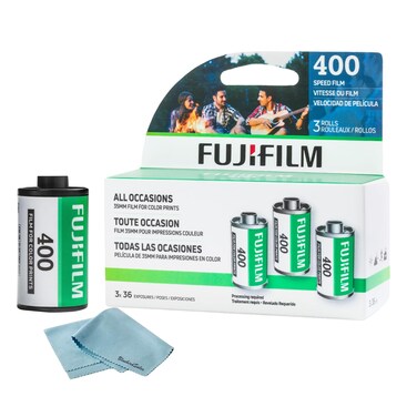 FUJIFILM 400 Color Negative Film (35mm Roll Film, 36 Exposures, 3-Pack) + BluebirdSales Microfiber Cleaning Cloth